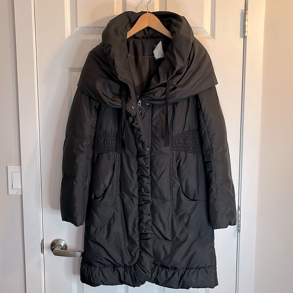 ❤️Tahari winter down puffer jacket women’s black statement collar
